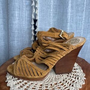 Vince Camuto Wedged Strappy Brown Heels Size 7.5